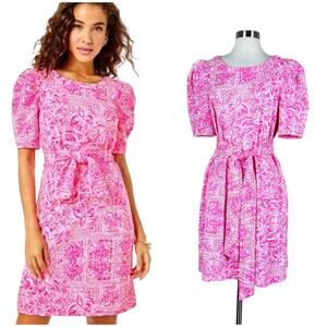 Lilly Pulitzer | Harriet Pinata Pink Blooms Floral Puff Sleeve Designer Dress XL